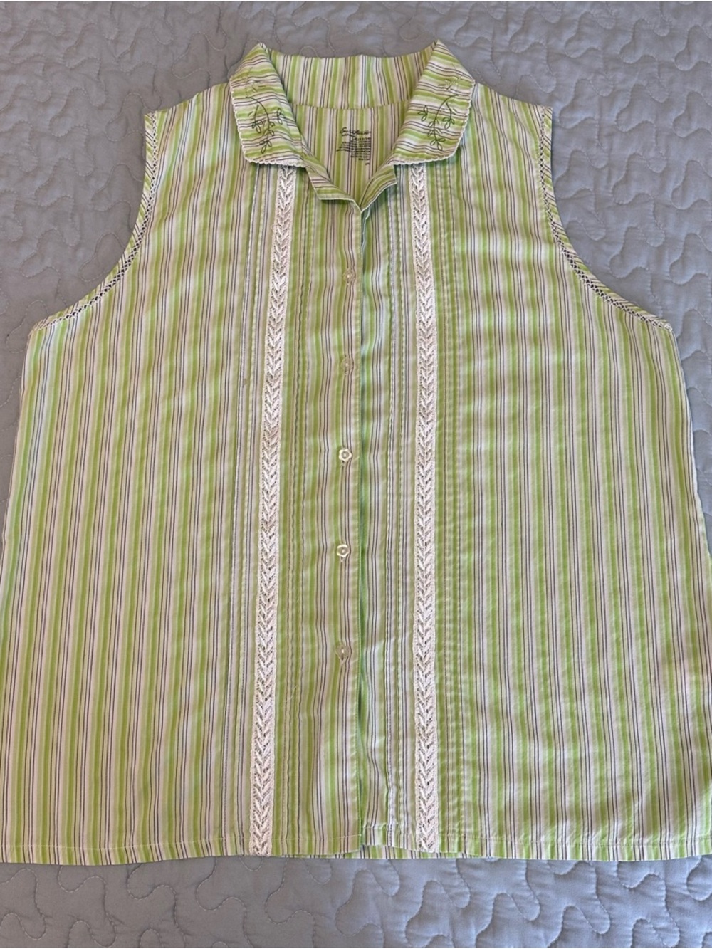 Secret Treasures Green and White Striped Women's Sleep Top